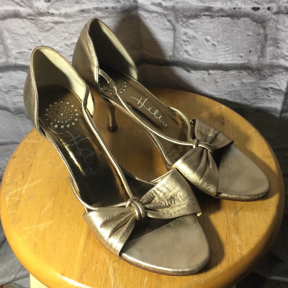 Helio Gold Leather Heels ~ Portugal